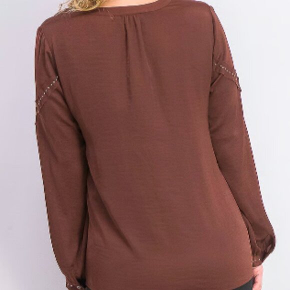 Goldray Brown Women Urla Studded Split Neck Blouse, Brown Size Medium - Picture 11 of 12